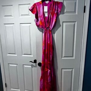 pink and orange cutout dress